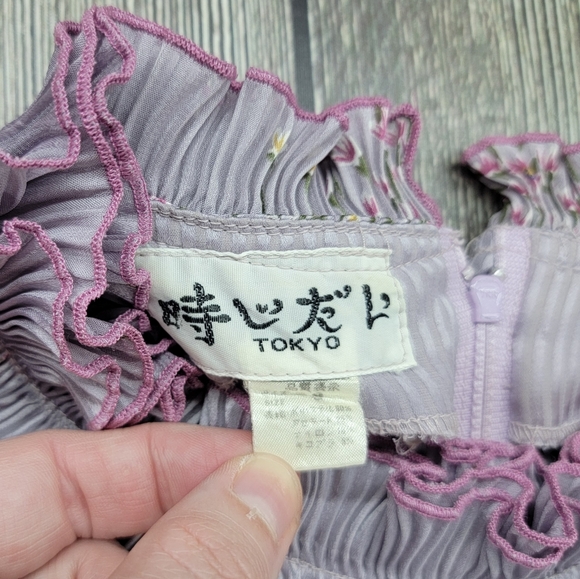 Vintage Tokyo Japan Japanese Ruffle Floral Midi Dress - Picture 10 of 16